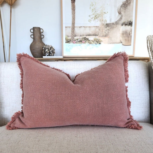 Champetre French Linen Cushion - Rose Pink Lumbar