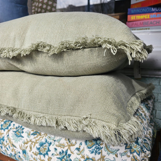 Champetre French Linen Cushion - Sage Lumber