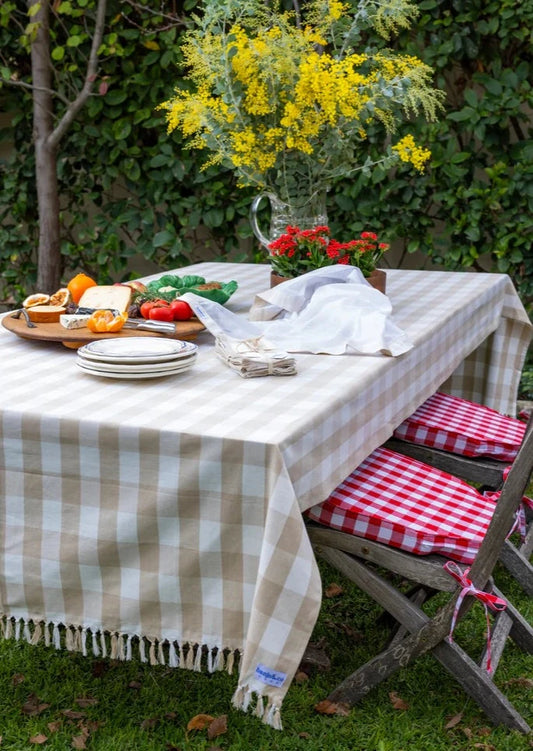 Hand Knotted Natural Gingham Tablecloth