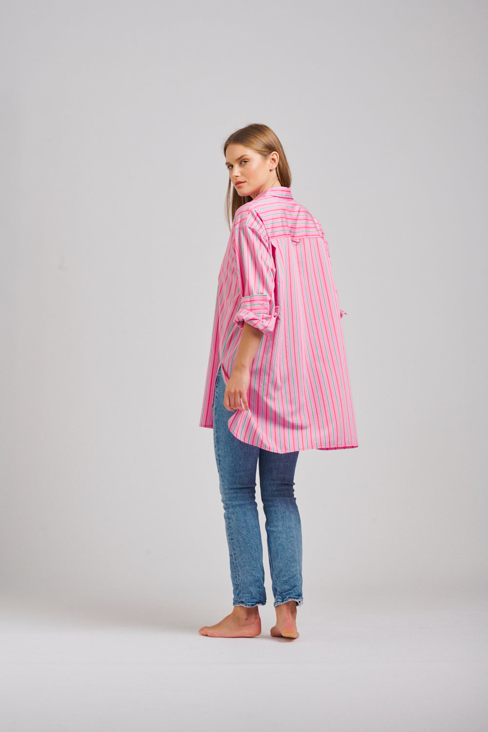 The Oversized Boyfriend Shirt - Pink Multi Stripe