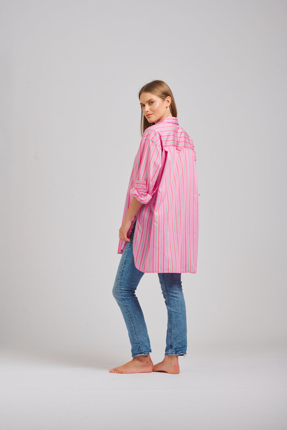 The Oversized Boyfriend Shirt - Pink Multi Stripe