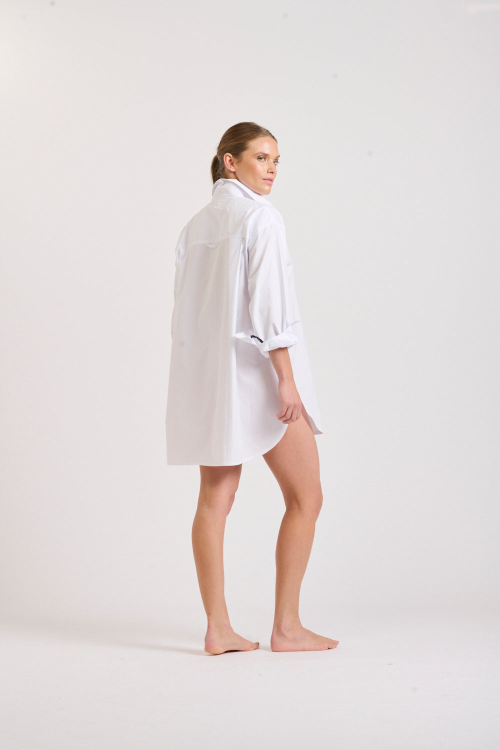 The Boyfriend Shirt - White with Navy Trim