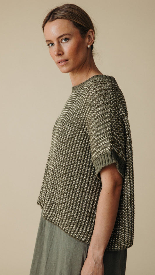 Sunray Rib Crop Pullover - Dusty Olive