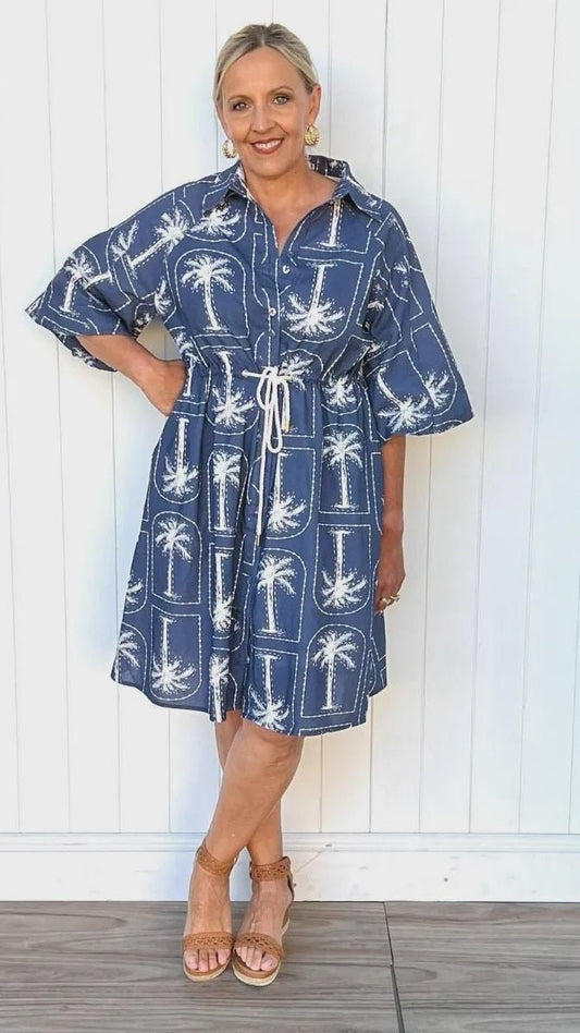 Piper Rope Dress - Denim Palm