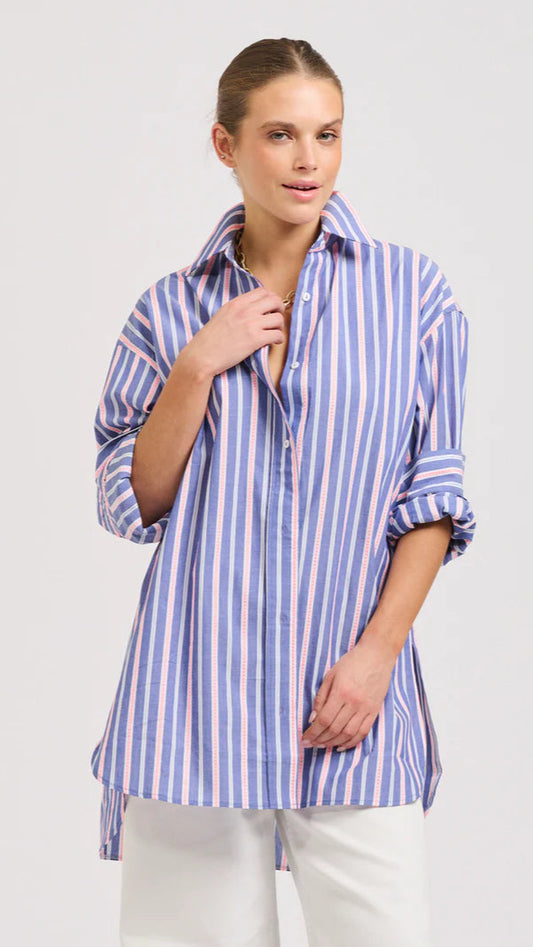 The Boyfriend Oversized Shirt - Chambray Pink Stripe