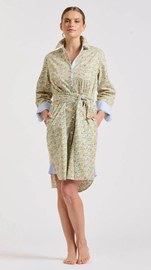 The Classic Shirtdress - Floral/Blue Stripe Trim