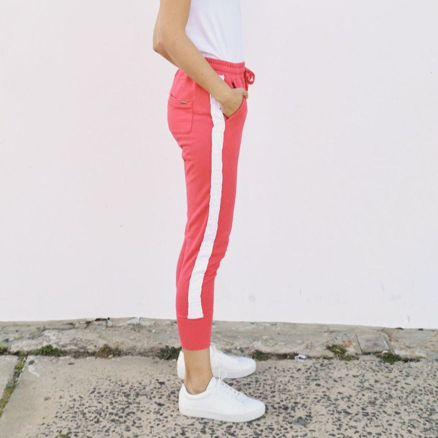 Contrast Frayed Stripe Tracky Pant - Portsea Red & White