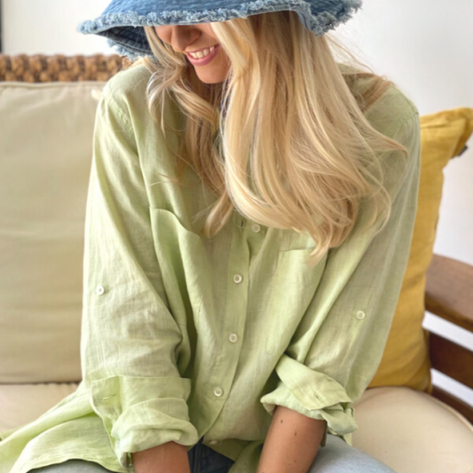 Classic Boyfriend Linen Shirt - Pistachio