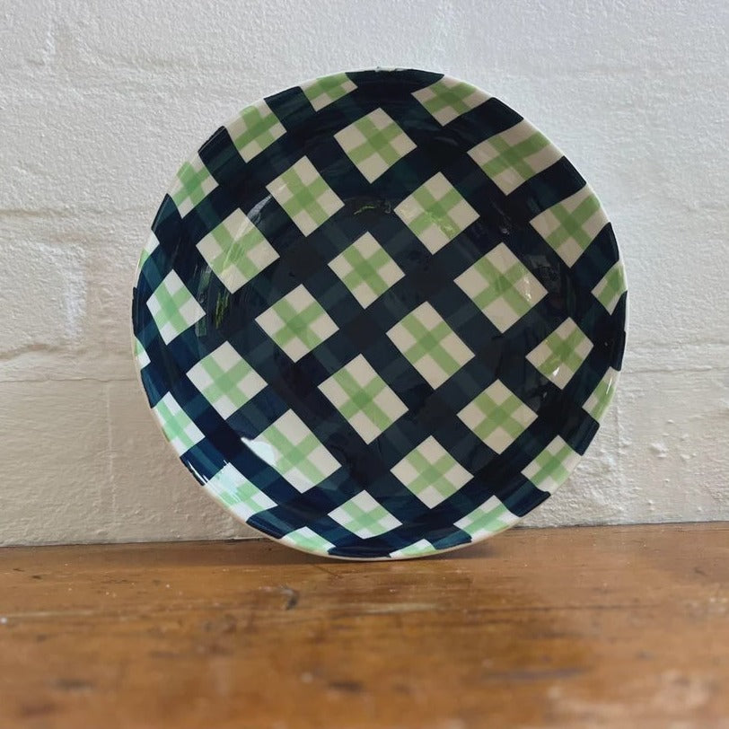 Navy & Green Gingham Salad Bowl